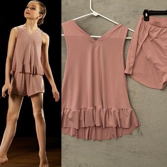 Weissman dance costume 2 piece top shorts mauve blush jersey MJ11368 adult MA - Picture 1 of 16